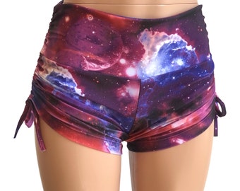 Galaxy Shorts - Red - High Waist Yoga Shorts - Hot Yoga - Plus Size Workout - Pole - Swim - Festival - SXYfitness - made in USA -