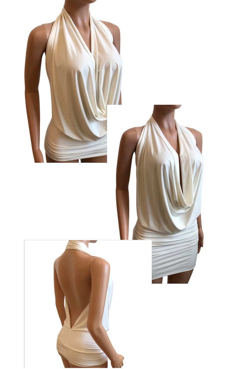 Black Backless Drape Halter Top or Dress Pick Your SIZE and COLOR 2XS through Plus Size Made in USA Ivory Dress