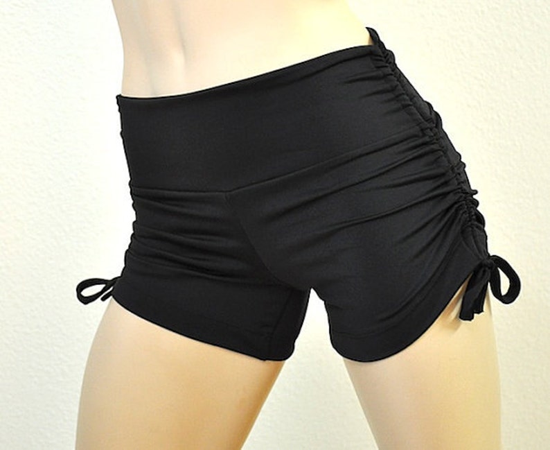 Hot Yoga Shorts Black Metallic Low Rise SXYfitness Brand Item 4061 Sizes xxs-xxl 00-18 US image 4