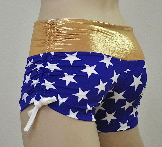 Super Hero Hot Yoga Shorts Blue and Gold Stars Low Rise | Etsy