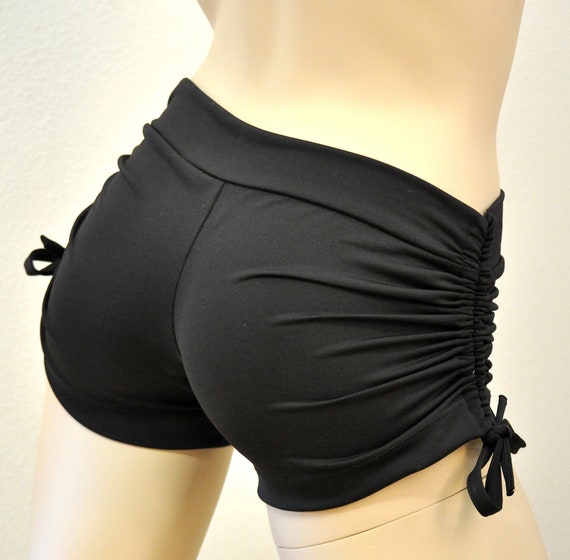 Black Shorts Hot Yoga Fitness Shorts Mid Rise Side String Shorts SXYFITNESS  Made in USA -  Canada