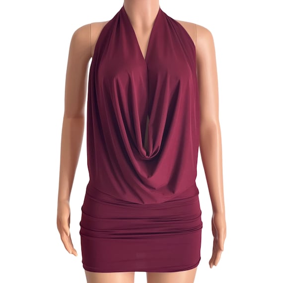 Burgundy Lycra Backless Halter Dress - Drape Top, Made in USA - Etsy