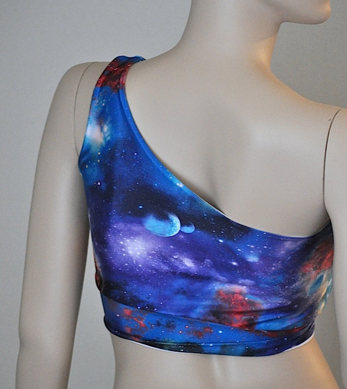 One Sleeve Sports Bra Bathing Suit Top Blue Galaxy Etsy