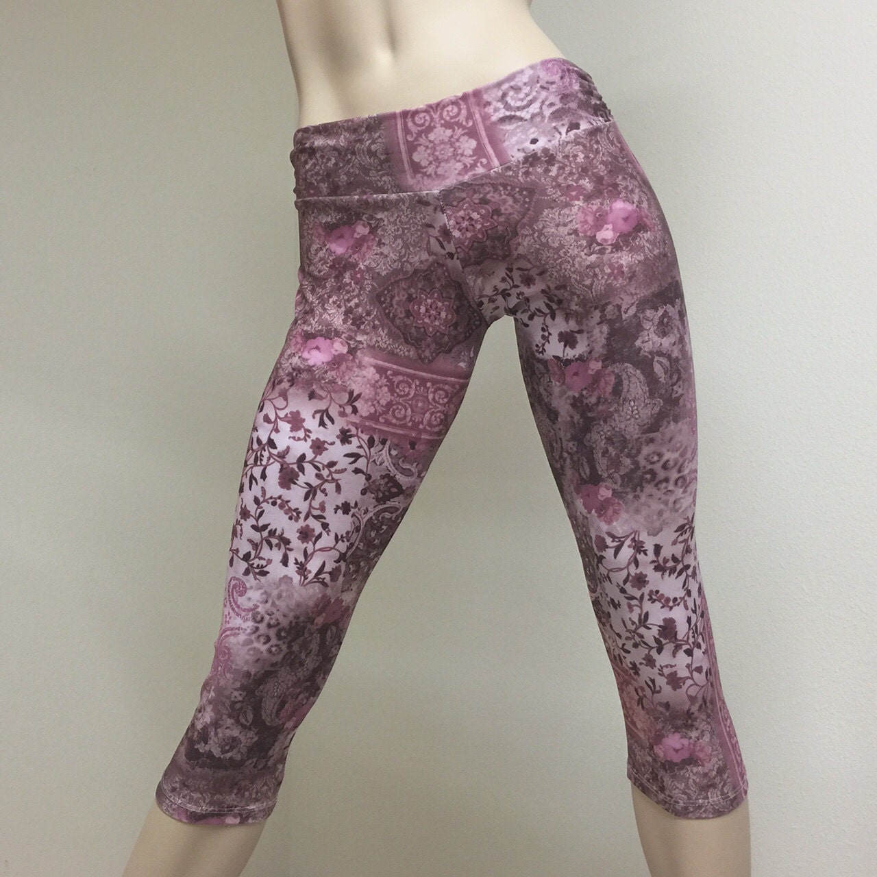 Hot Yoga Capri Pants Purple Paisley Low Rise SXYfitness Brand | Etsy