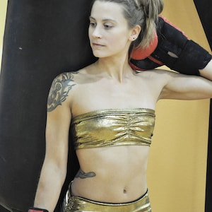 Hot Yoga Tube Top Metallic Gold Bandeau Bikini Bra Item 6025 image 3
