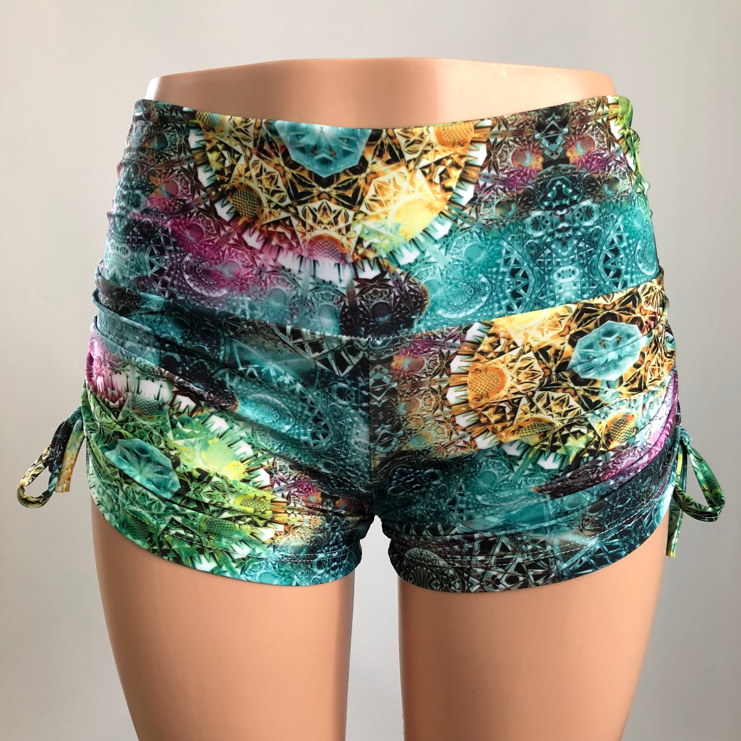 Kaleidoscope Green Hot Yoga Shorts Long Yoga Shorts Etsy