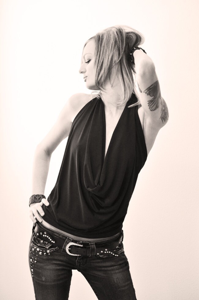 Black Backless Drape Halter PICK YOUR SIZE