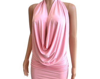 Bubblegum Hell Rosa Kleid - Rückenfreies Drape Neckholder Top ODER Kleid - Neckholder Kleid - Sexy Schwarzes Kleid - Rückenfreies Kleid - Schwarzes Kleid - USA