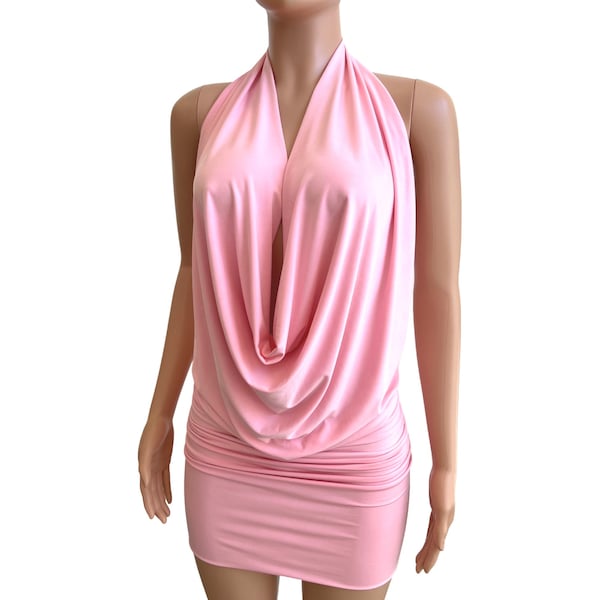 Bubblegum Light Pink Dress - Backless Drape Halter Top OR Dress - Halter Dress - Sexy Black Dress - Backless Dress - Black Dress -  USA
