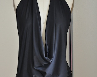 Black Backless Drape Halter Top or Dress Pick Your SIZE and COLOR - 2XS through Plus Size - Made in USA