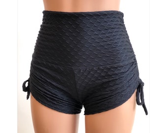 Schwarze High Waist Shorts - Brasilianisch - Yoga Shorts - Plus Größe Workout - Pole - Schwimmen - Festival - SXYfitness - made in USA -