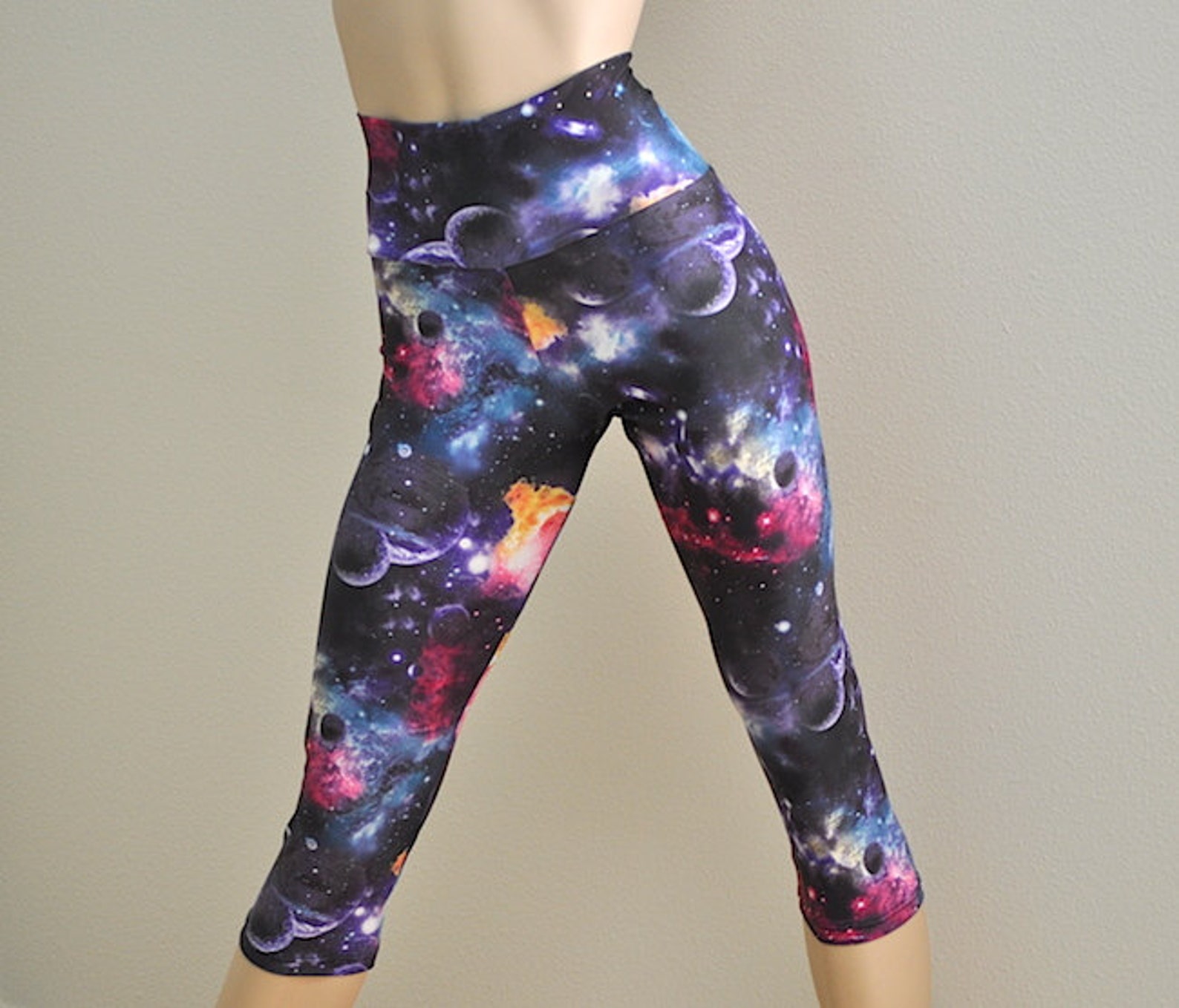 Galaxy Yoga Pants Space pants legging capri black | Etsy