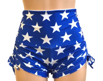 Superhero- Blue Stars - Yoga Shorts - Plus Size Workout - Pole - Schwimmen - Festival - SXYfitness - made in USA -