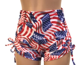 Amerikanische Flagge Shorts - Yoga Shorts Plus Größe Workout - Pole - Schwimmen - Festival - SXYfitness - made in USA -