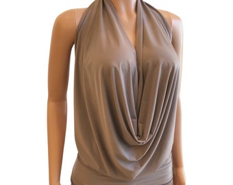 Champagne Silver Drape Halter Top or Dress Pick Your SIZE and COLOR - 2XS through Plus Size - Made in USA