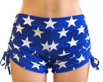 Superhero- Blue Stars - Hot Yoga Shorts - Plus Size Workout - Pole - Swim - Festival - SXYfitness - made in USA -