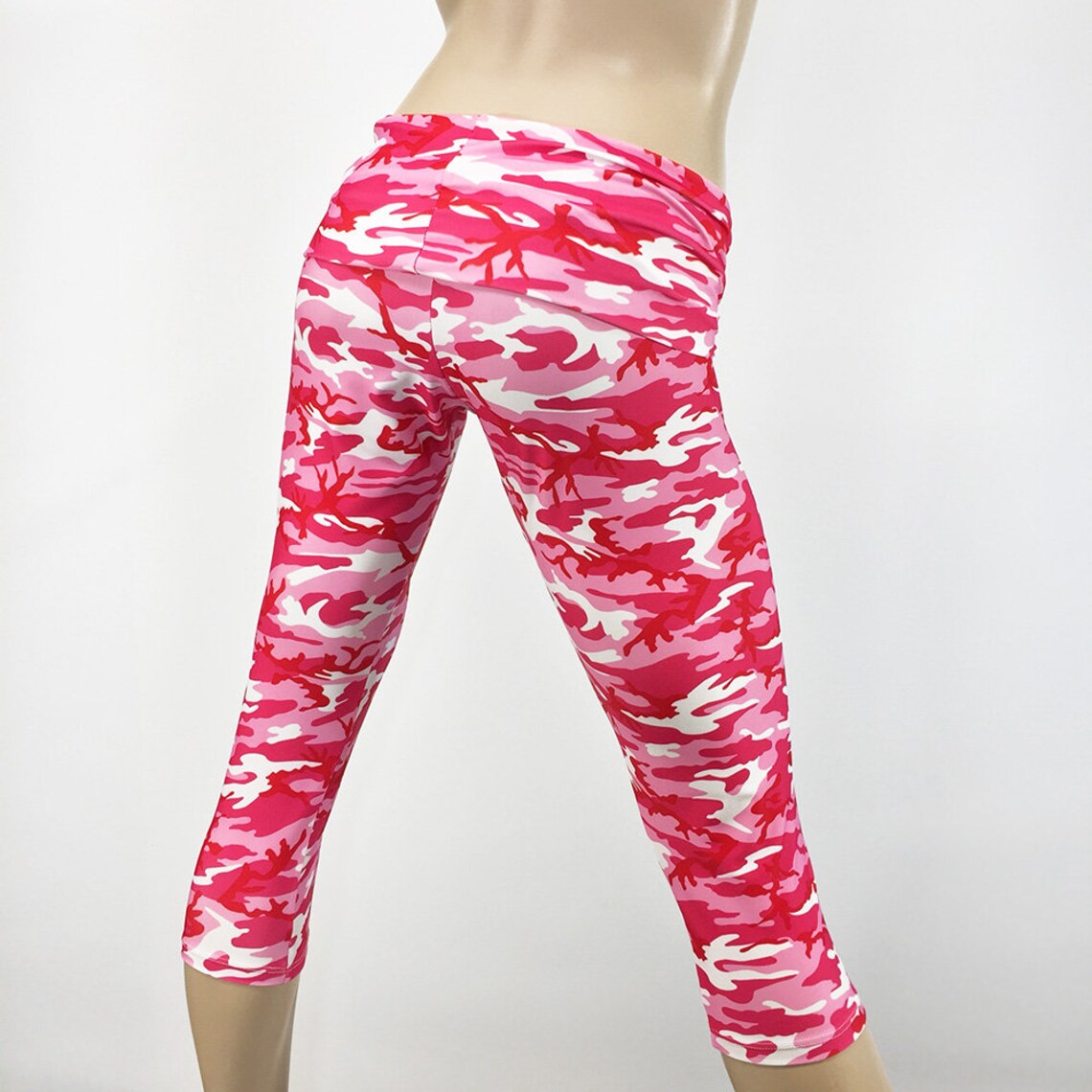 Pink Camo Yoga Pants Camo Legging Capri Pink White Etsy