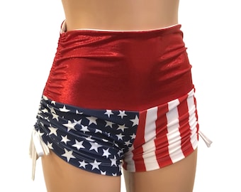 American Flag Shorts - Hot Yoga Shorts - Plus Size Workout - Pole - Swim - Festival - SXYfitness - made in USA -