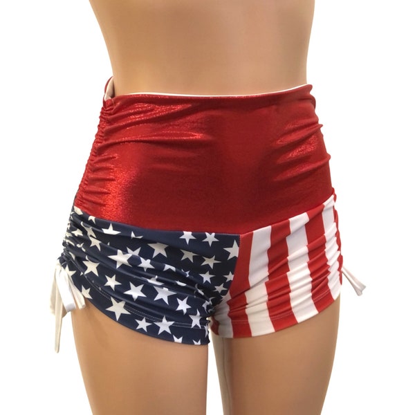 Short drapeau américain - shorts de yoga chauds - entraînement grande taille - bâton - natation - festival - SXYfitness - fabriqué aux États-Unis -