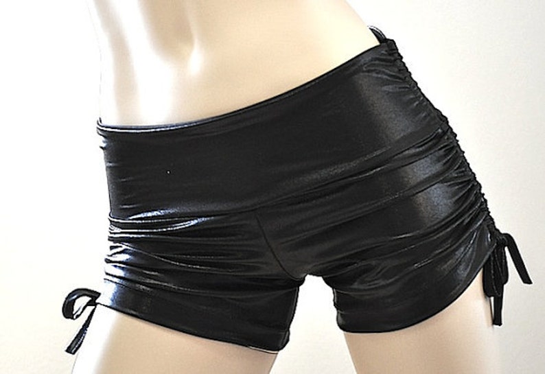 Hot Yoga Shorts Black Metallic Low Rise SXYfitness Brand Item 4061 Sizes xxs-xxl 00-18 US image 3