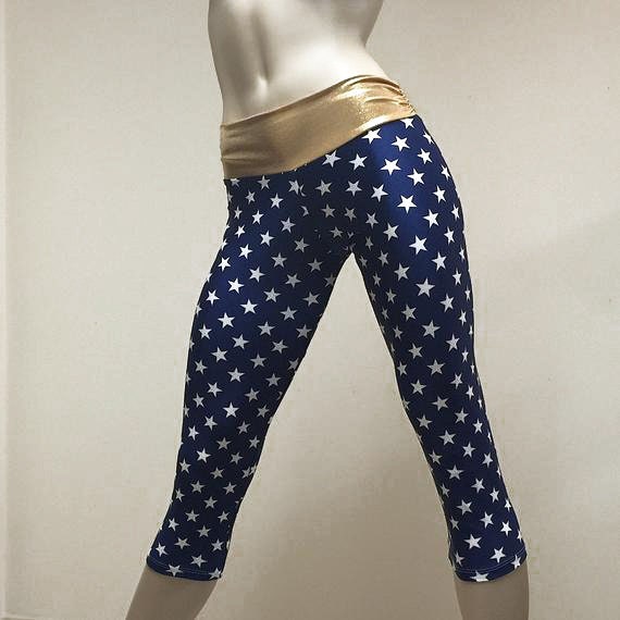 Super Hero Pants Blue Star Pants Star Yoga Pants Running Gold Navy Blue Sxyfitness USA Etsy