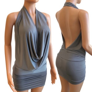Silver Backless Drape Halter Top or Dress Pick Your SIZE and COLOR Made in USA