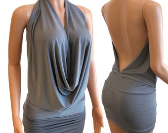 Silver Backless Drape Halter Top or Dress Pick Your SIZE and COLOR Made in USA