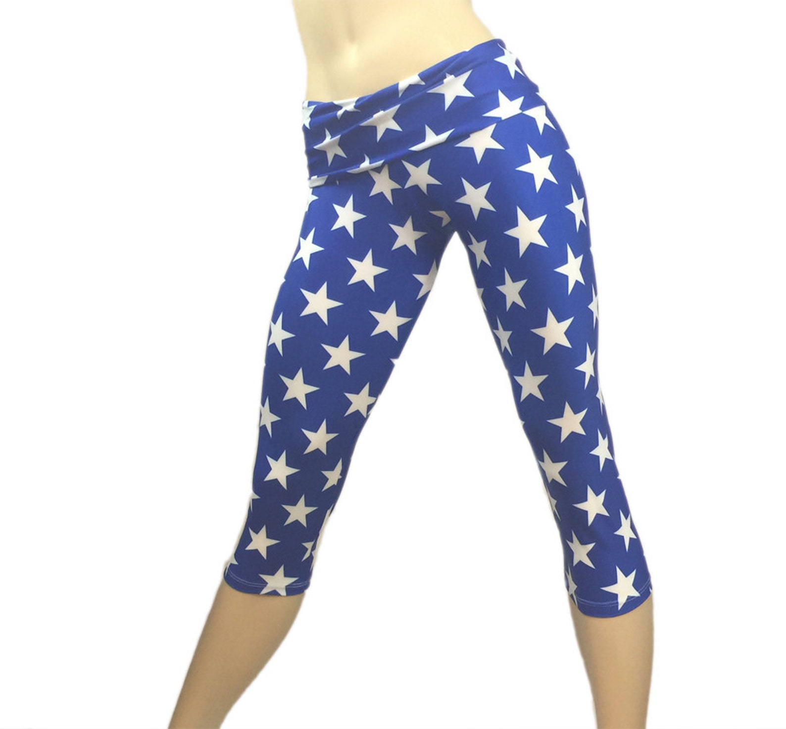 Superhero Blue Star Pants Hot Yoga Fitness Capri Fold Over - Etsy