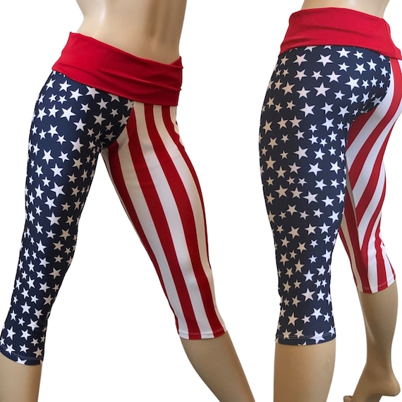 American Flag Pants Blue White Star Pants Hot Yoga Fitness Capri