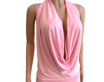 Bubblegum Hellrosa rückenfreies drapiertes Neckholder-Oberteil oder Kleid Wählen Sie Ihre GRÖSSE und FARBE - 2XS bis Übergröße - Hergestellt in den USA