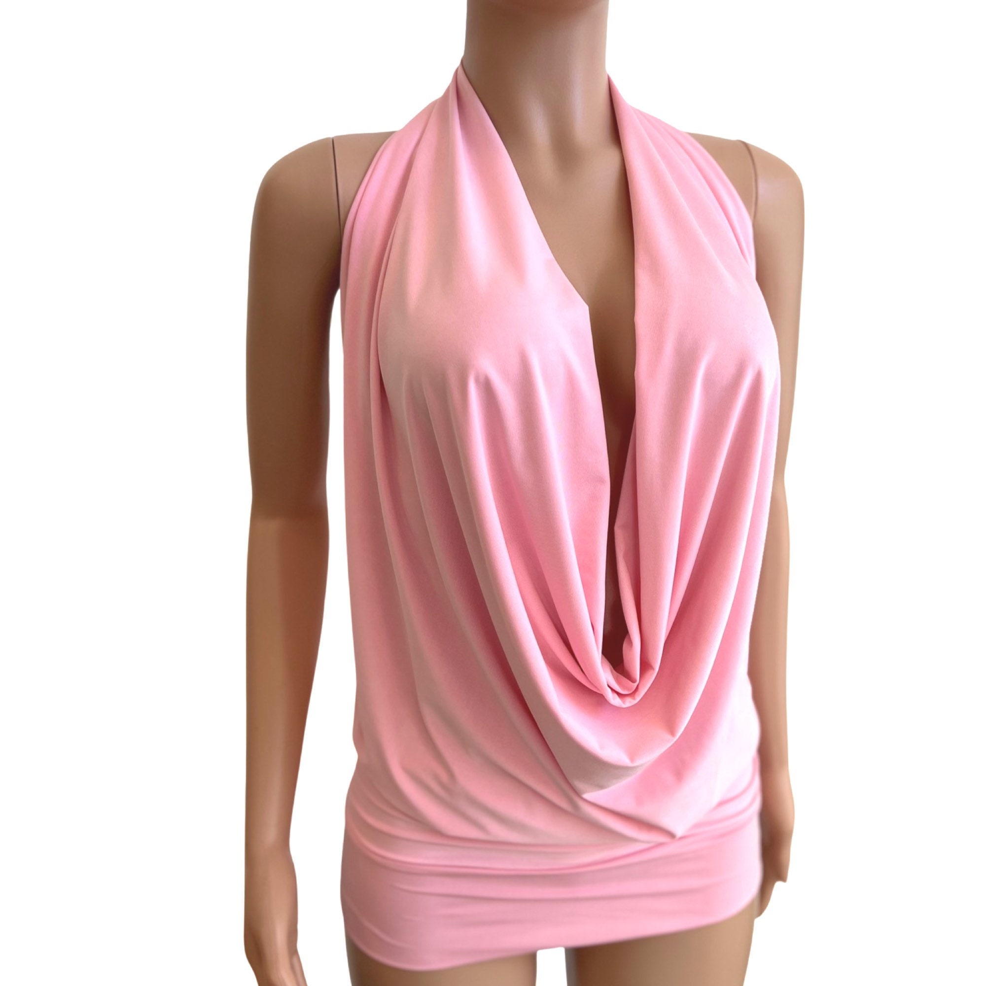 Bubblegum Light Pink Backless Drape Halter Top or Dress Pick Your SIZE and COLOR - 2XS through Plus Size - Made in USA