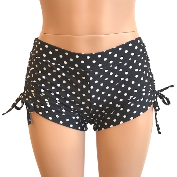 Polka Dot Shorts - Black White - Low Rise - Yoga Shorts - Hot Yoga - Plus Size Workout - Pole - Swim - Festival - SXYfitness - made in USA -