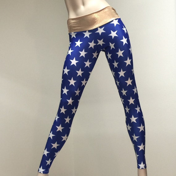 Super Hero Pants Blue Star Pants Gold Yoga Pants Workout Clothes
