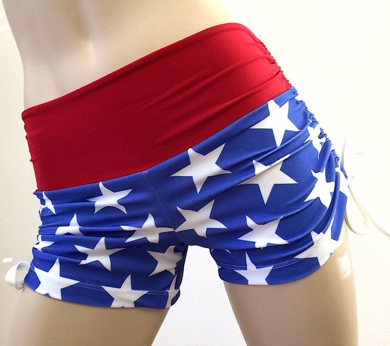 American Flag shorts Super Hero Hot Yoga blue stars | Etsy
