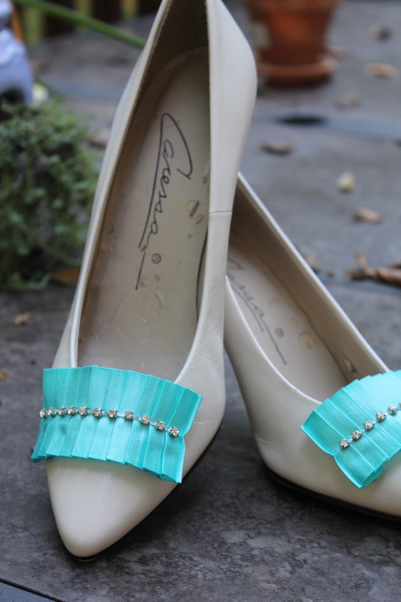 Tiffany Aqua Blue Rhinestone shoe clips a something blue Etsy