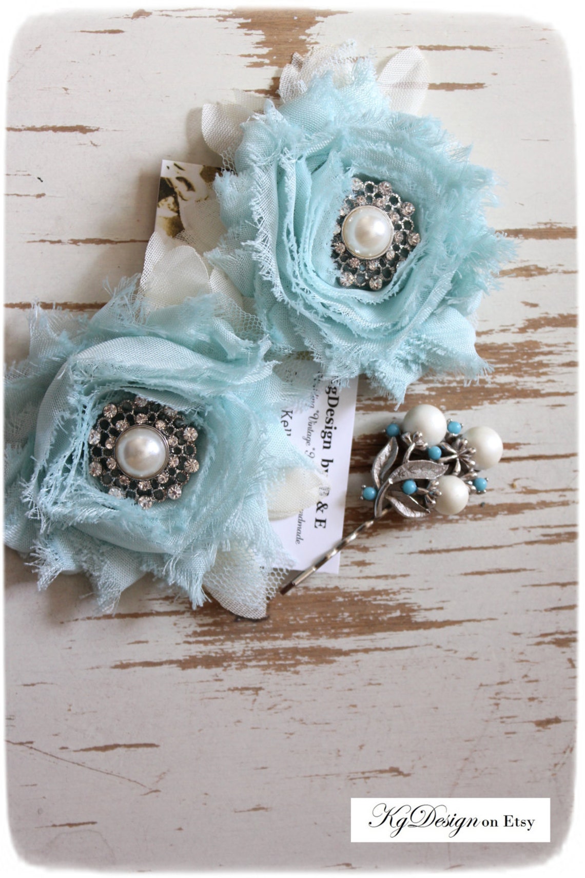 Cyan Blue and Ivory Chiffon Shoe Clips With Pearl/rhinestone - Etsy