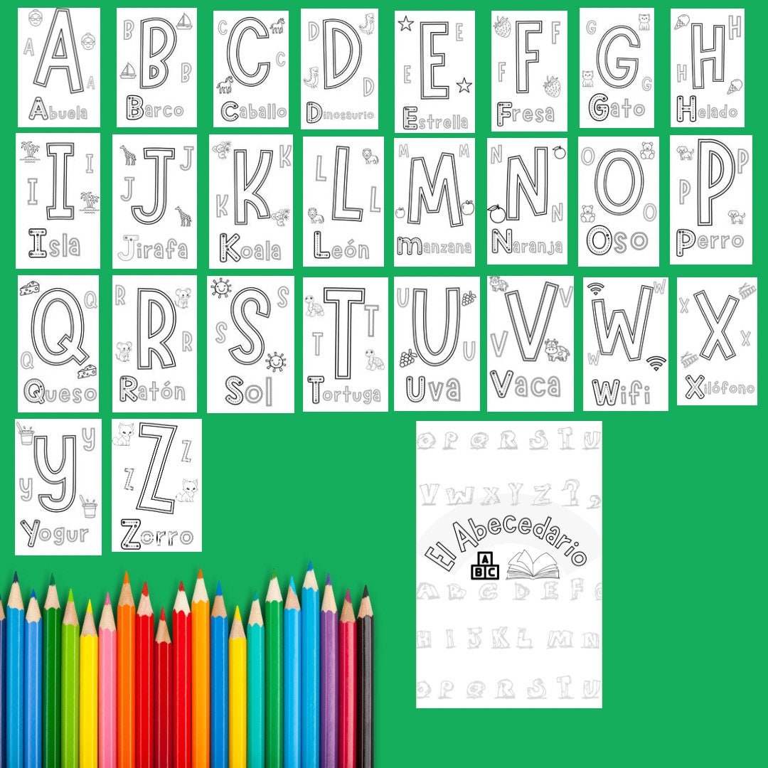 Printable Spanish Alphabet Coloring Book A to Z Instant Download PDF Etsy
