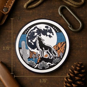 Desert Coyote PVC Patch: Taktischer Kampfmoral Patch mit Kaktus (3,75&quot;Kreis)