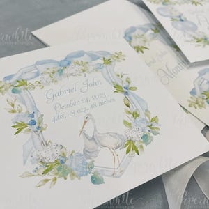 Cartes d'étape aquarelles cigognes pour bébés garçons