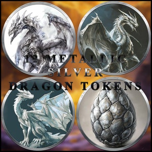12 Metallic Silver Dragon Tokens for VTTs