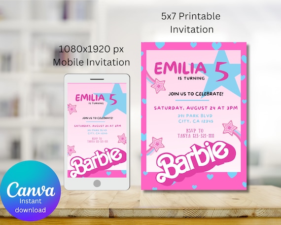 Editable Barbie Invitation, Pink Doll Birthday Party, Barbie Party, Barbie Birthday Invite, Digital Invite, Printable Template