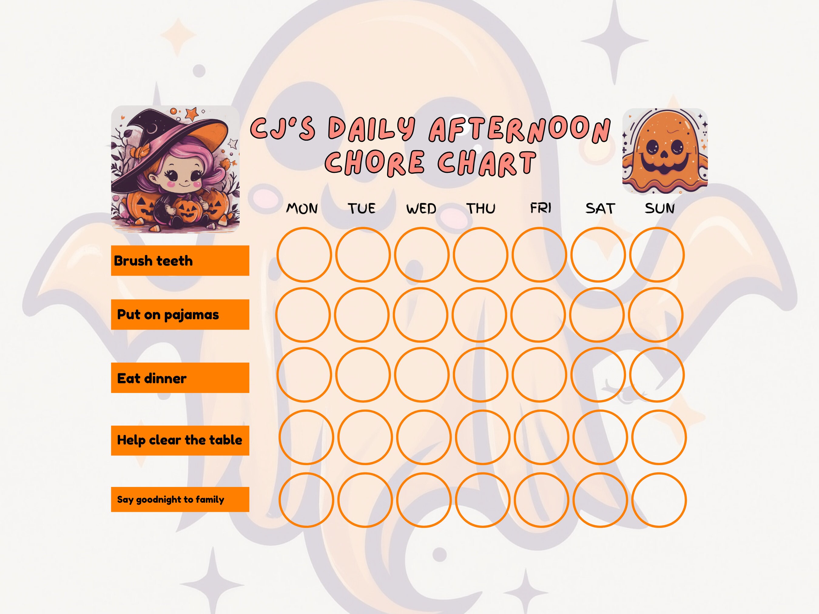 To Do List for Kids Halloween Daily Chore Checklist Kids Printable ...