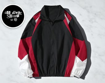 Y2K Zip up Retro Jacket, Lightweight Embroidered Two Color Bomber
