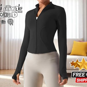 Women&#39;s Zip-Up Sports Jacket | Long Sleeve Workout Apparel | Slim Fit Yoga Top | High Collar Activewear | Comfortable Breathable Wear