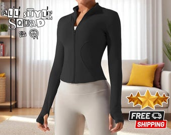 Women's Zip-Up Sports Jacket | Long Sleeve Workout Apparel | Slim Fit Yoga Top | High Collar Activewear | Comfortable Breathable Wear