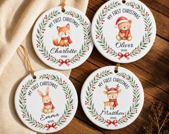Personalized Baby's First Christmas Ornament, Custom Baby Name Ornament, Woodland Ornament, Baby Keepsake Gift, Christmas Tree Decoration
