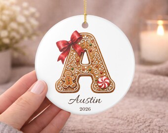 Personalized Gingerbread Initial Ornament, Custom Letter Christmas Ornament, Name Ornament, Alphabet Gingerbread Cookie Tree Decoration