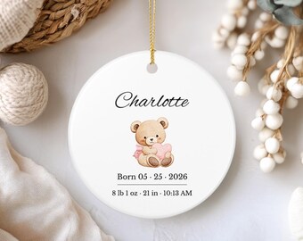 Personalized Baby Girl Ornament, Newborn Name Ornament, Custom Baby Birth Ornament