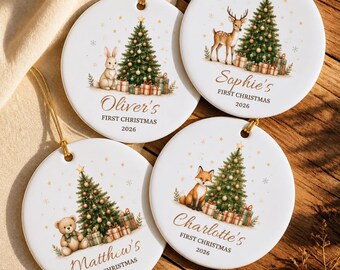 Personalized Baby's First Christmas Ornament, Woodland Animal Ornament, Custom Baby Name Christmas Ornament, Baby Shower Gift