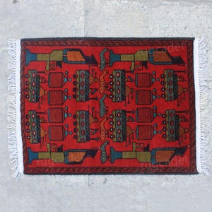 Tapis de guerre afghan CHAOS RARE et 100 % tissé à la main en Afghanistan style baloutche traditionnel 80 x 60 cm haute qualité unique beau design